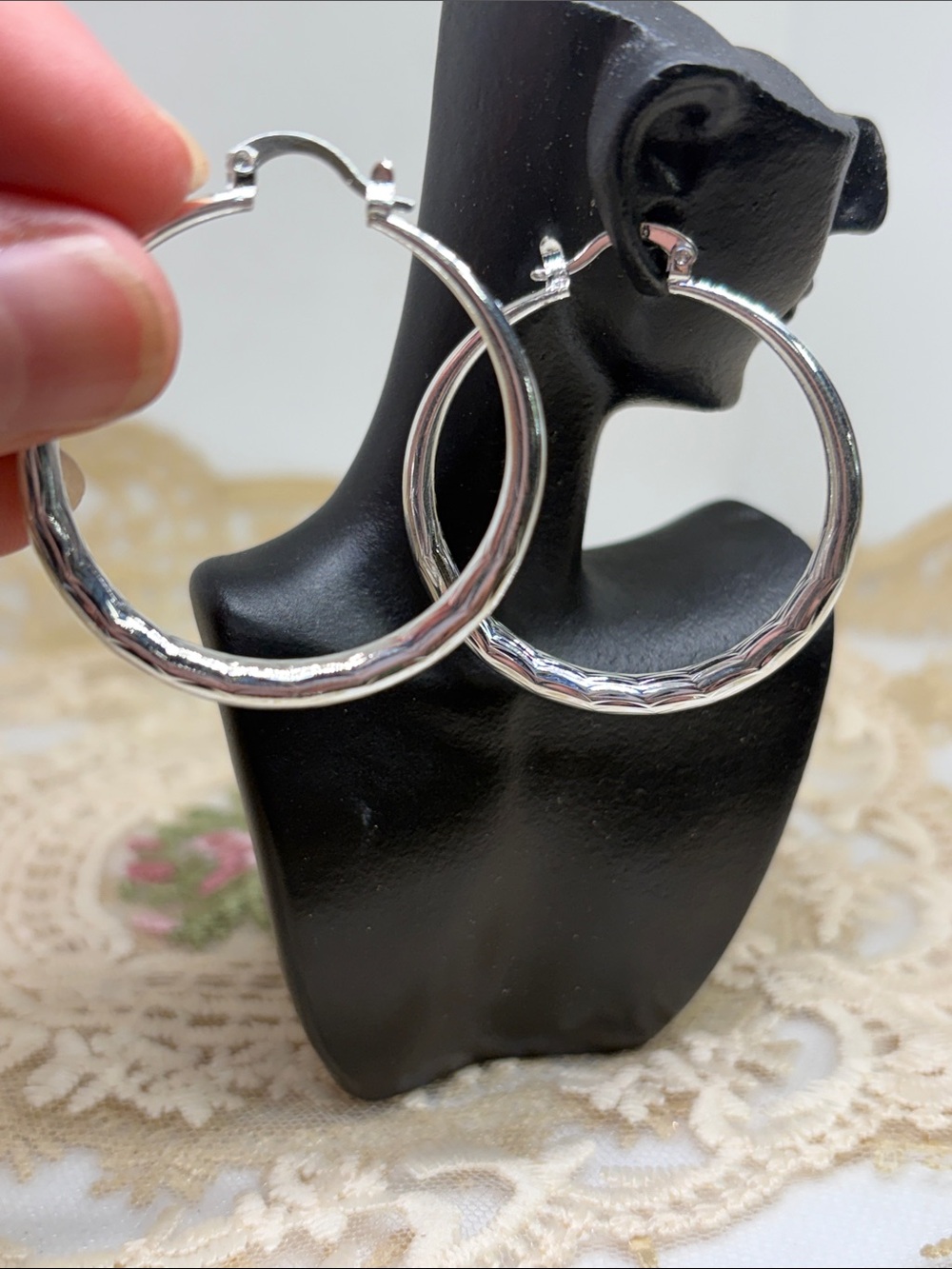 925 Sterling Silver Textured Hoop Earrings | Classic Hoops with a Twist